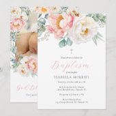 Rosa Blumentaufen Einladung mit Foto (Vorne/Hinten)