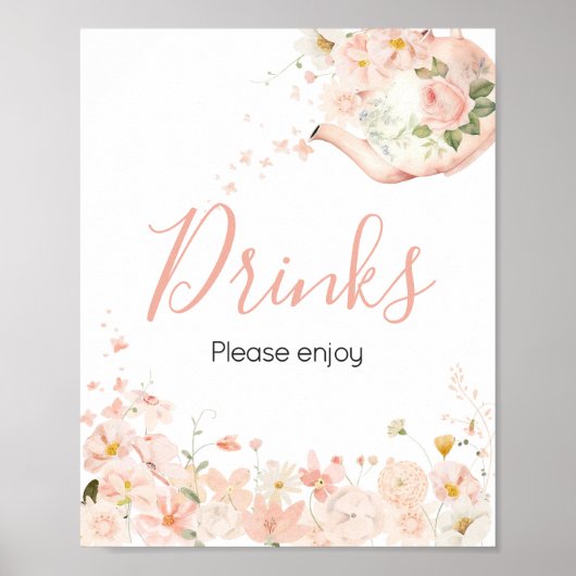 Rosa Blumentee für zwei Baby-Duschgetränke Poster (Vorne)