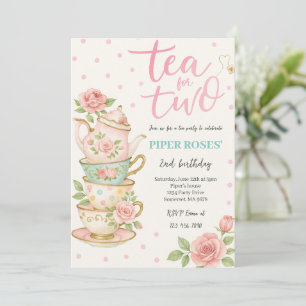 Rosa Blumentee für zwei Geburtstage Einladung