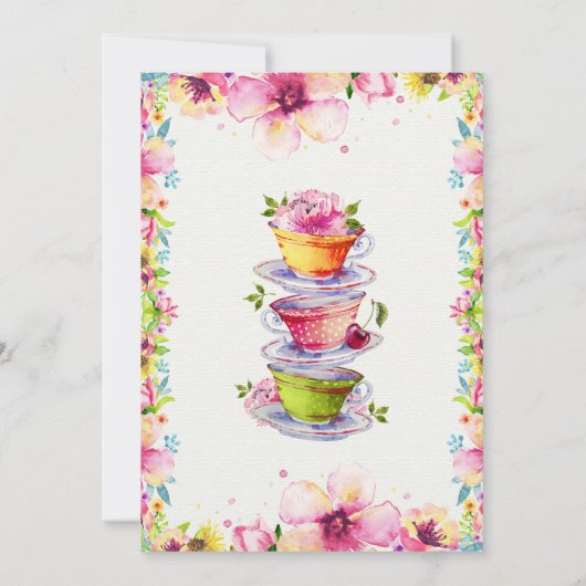 Rosa Blumentee Party Geburtstag Einladung (Rückseite)