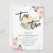 Rosa Blumentee zum 2. Geburtstag Party Einladung (Vorderseite)