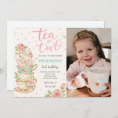 Rosa Blumentee zum zweitägigen Foto Einladung (Vorne/Hinten)