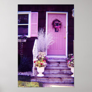 Rosa Blumenterrasse Poster