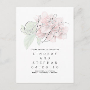 Rosa Blumentypografie Save the Date elegant Ankündigungspostkarte