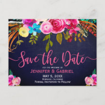 Rosa Blumentypografie Save the Date in Blau