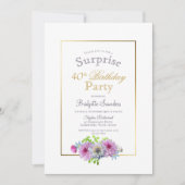 Rosa Blumenüberraschung 40. Geburtstag Party Einladung (Vorderseite)