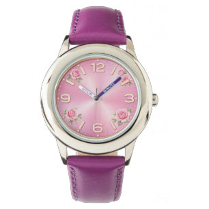 Rosa Blumenuhr für Mädchen mit Rosen Armbanduhr