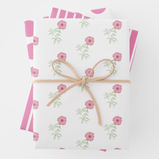 Rosa Blumenumhüllungspapier Set 3 Geschenkpapier Set (Beispiel)