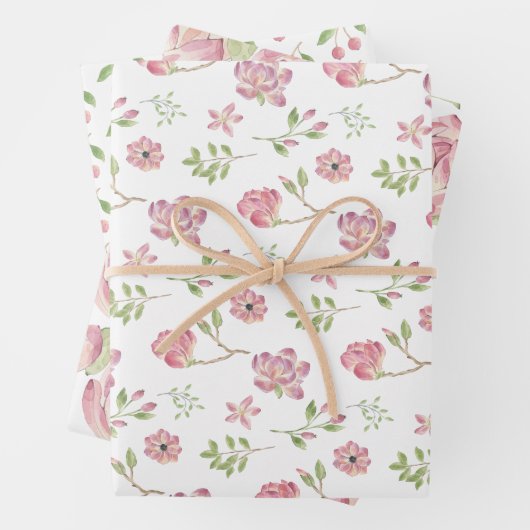 Rosa Blumenumhüllungspapier Set 3 Geschenkpapier Set (Beispiel)