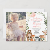 Rosa Blumenwald niedliche Waldmädchen Geburtstagsg Einladung (Vorderseite)