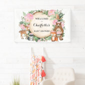 Rosa Blumenwaldlandtiere Kinderdusche Banner (Insitu)