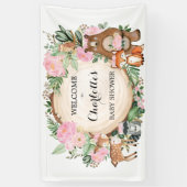 Rosa Blumenwaldlandtiere Kinderdusche Banner (Vertikal)