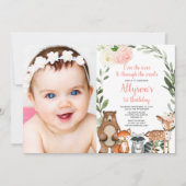 Rosa Blumenwaldmädchen niedliches Waldmädchen 1. G Einladung (Vorderseite)