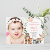 Rosa Blumenwaldmädchen niedliches Waldmädchen 1. G Einladung (Stehend Vorderseite)