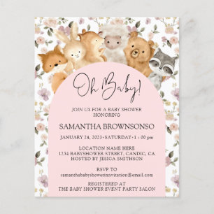 Rosa Blumenwaldtiere Oh Baby Dusche Budget Flyer