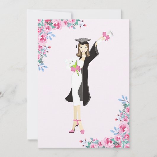 Rosa Blumenwasser Abschluss Einladung (Rückseite)