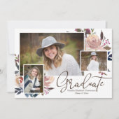 Rosa Blumenwasser Abschluss Foto Einladung (Vorderseite)