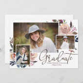 Rosa Blumenwasser Abschluss Foto Einladung (Vorne/Hinten)