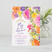 Rosa Blumenwasser-Fotos Quinceanera Einladung (Stehend Vorderseite)