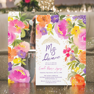 Rosa Blumenwasser-Fotos Quinceanera Einladung