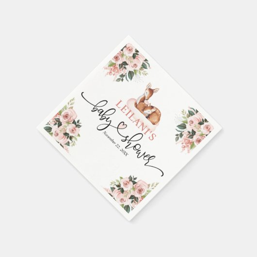 Rosa Blumenwasserfarbe Hirschdusche Serviette (Ecke)