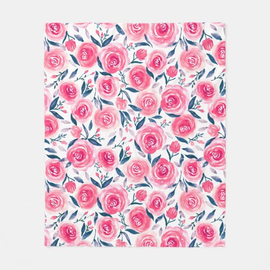 Rosa Blumenwatercolor-Rosen-Muster Fleecedecke (Vorderseite)