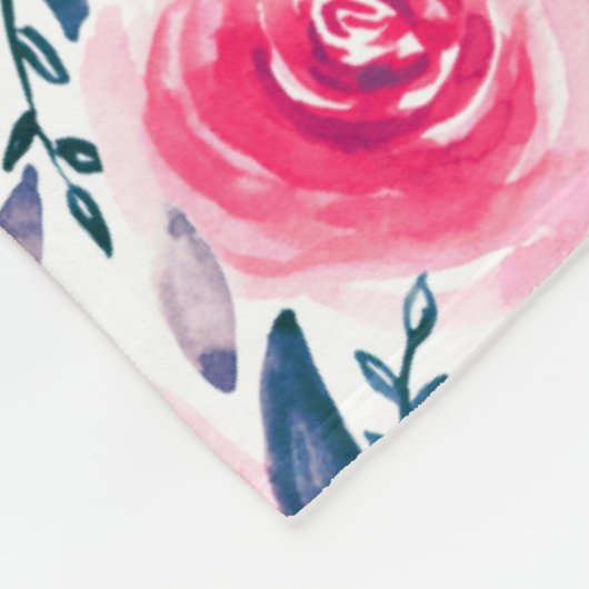 Rosa Blumenwatercolor-Rosen-Muster Fleecedecke (Ecke)