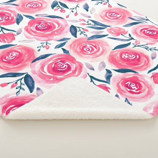 Rosa Blumenwatercolor-Rosen-Muster Sherpadecke (3/4)