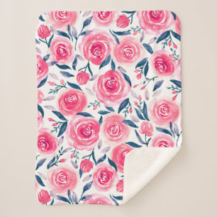 Rosa Blumenwatercolor-Rosen-Muster Sherpadecke