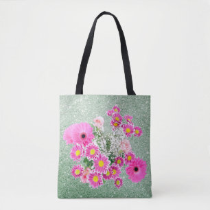 Rosa Blumenweiche Grüne Imitate Glitzer Tasche