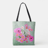 Rosa Blumenweiche Grüne Imitate Glitzer Tasche (Rückseite)