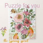 Rosa Blumenweiß Puzzle mit Vögeln