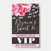 Rosa Blumenweizenleuchten Sweet 16 VIP Pass Ausweis (Rückseite)