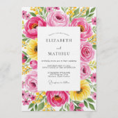 Rosa Blumenwiese Hochzeit Einladung (Vorderseite)