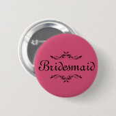 Rosa Blumenwirbel Border Bridesmaid Button (Vorne & Hinten)