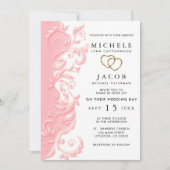 Rosa Blumenwirbel Hochzeit und UAWG Einladung (Vorderseite)