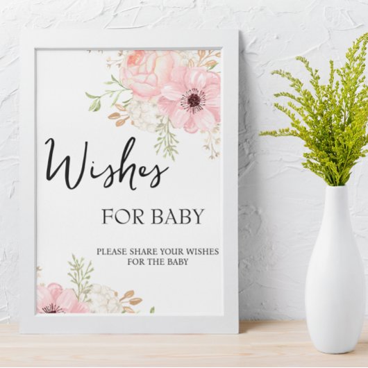 Rosa Blumenwünsche zum Baby-Zeichen Poster