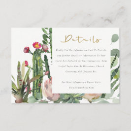Rosa Blumenwüste Kakteen Foliage Hochzeitdetails Begleitkarte