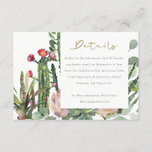 Rosa Blumenwüste Kakteen Foliage Hochzeitdetails Begleitkarte