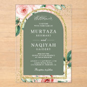 Rosa Blumenzage Grüne Arche muslimische Hochzeit Acryleinladungen (Vorderseite)