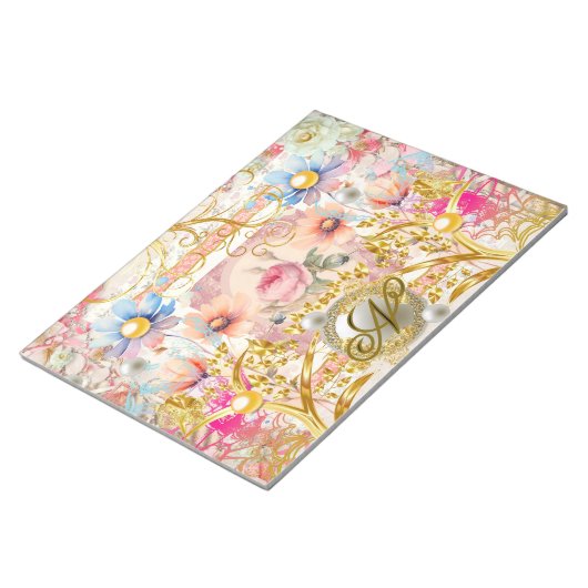 Rosa Blumenzange Fairy Gold Bird Mit Monogramm Notizblock (angewinkelt)