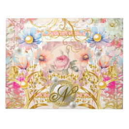 Rosa Blumenzange Fairy Gold Bird Mit Monogramm Notizblock