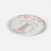 Rosa Blumenzauber Bunny Gold Ein erster Geburtstag Pappteller (Schrägansicht)