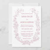 Rosa Blumenzehen Rustikal Bohemisch Einladung (Vorderseite)