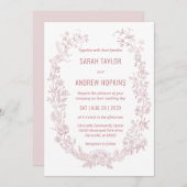 Rosa Blumenzehen Rustikal Bohemisch Einladung (Vorne/Hinten)