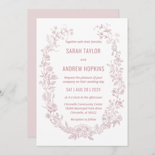 Rosa Blumenzehen Rustikal Bohemisch Einladung (Vorne/Hinten)