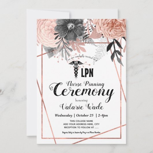 Rosa Blumenzeremonie Abschluss LPN Kindergartenfes Einladung (Vorderseite)