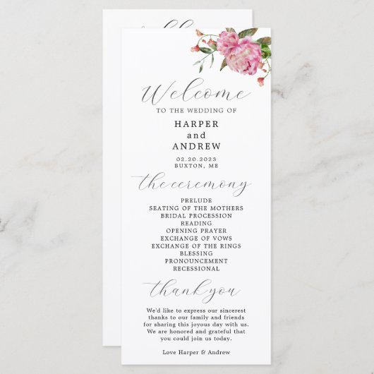 Rosa Blumenzeremonie Programm (Vorne/Hinten)