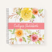 Rosa Blumenzettel Aquarellbuch rustikaler Name Notizblock (Vorderseite)