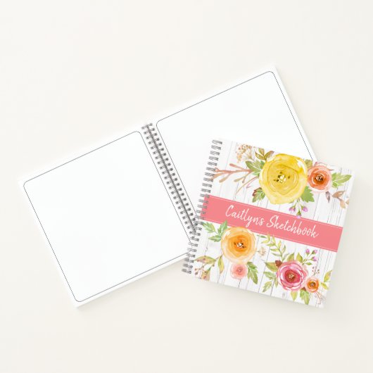 Rosa Blumenzettel Aquarellbuch rustikaler Name Notizblock (Innenseite)